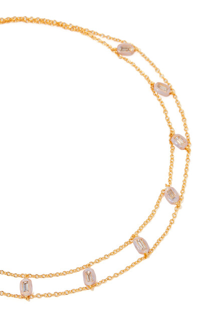 Double Chain Choker Necklace, 18k Yellow Gold-Plated Brass & Crystal